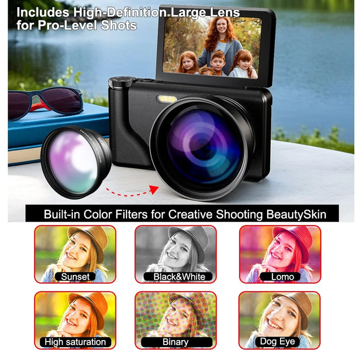 A65 3.0 inch 18X Digital Zoom Flip Screen Mirrorless Camera 20MP Student CCD Digital Camera with External Lens - Black - 7