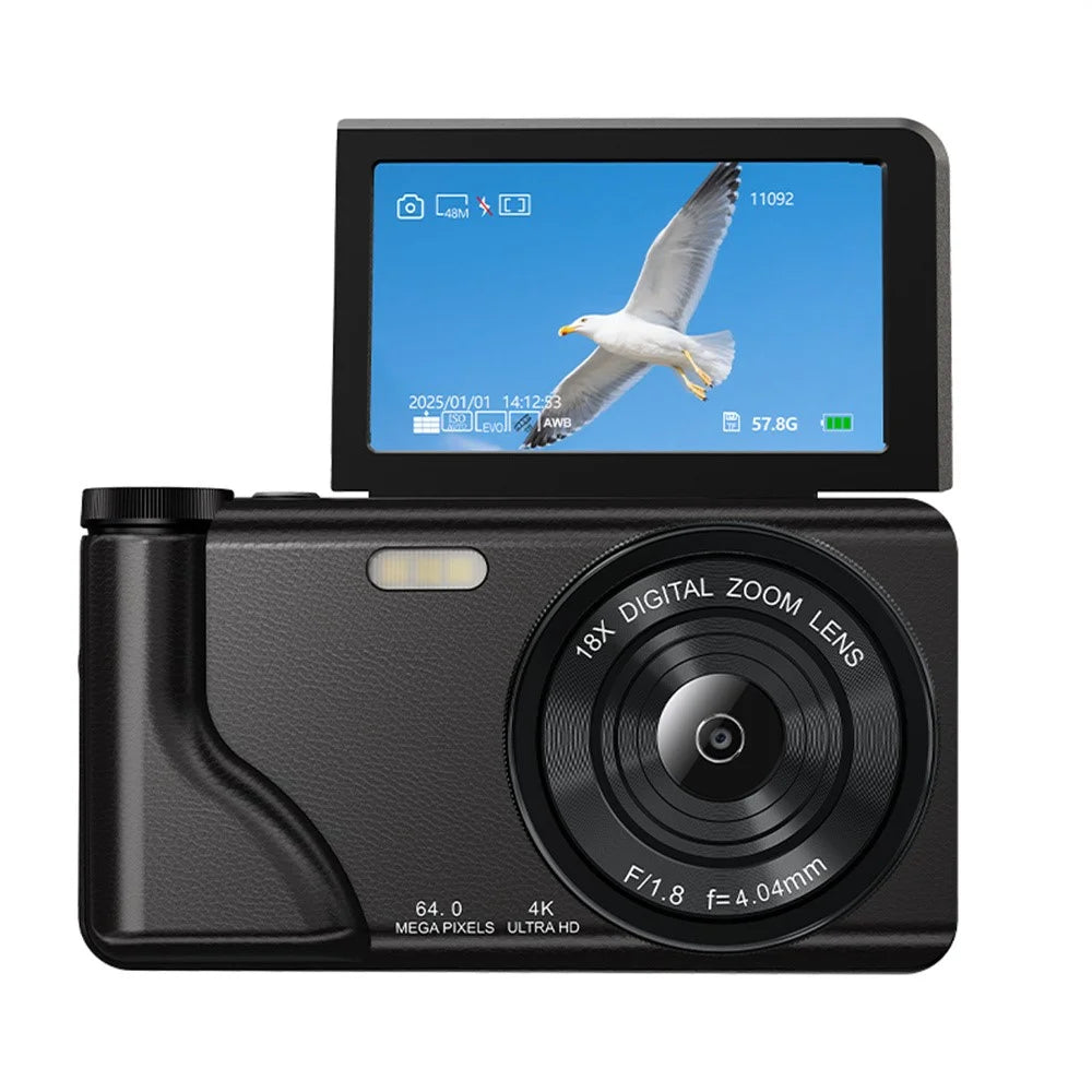 A65 3.0 inch 18X Digital Zoom Flip Screen Mirrorless Camera 20MP Student CCD Digital Camera with 32GB Card  /  Card Reader  /  External Lens - Black - 1