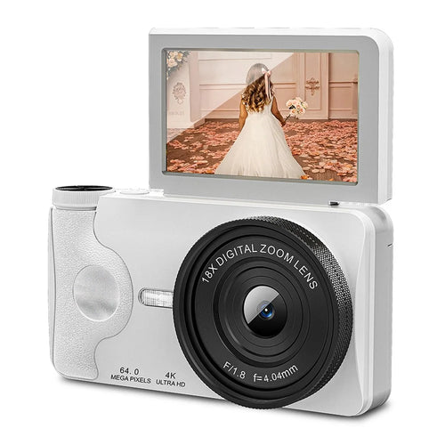 A66 3.0 inch 180° Flip Screen CCD Camera 20MP 18X Digital Zoom Student Mirrorless Camera with 4K Video Recording, without External Lens - White - 1
