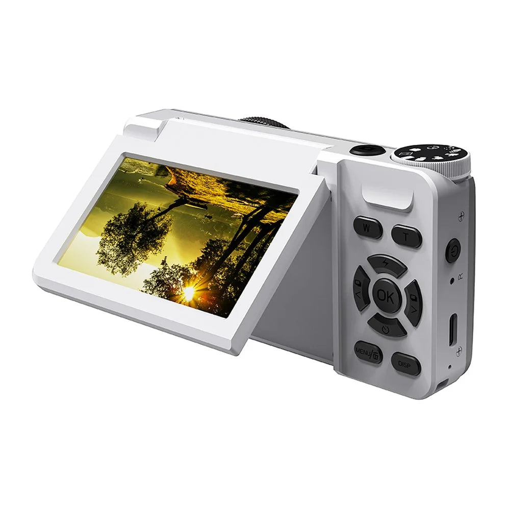A66 3.0 inch 180° Flip Screen CCD Camera 20MP 18X Digital Zoom Student Mirrorless Camera with 4K Video Recording, without External Lens - White - 2