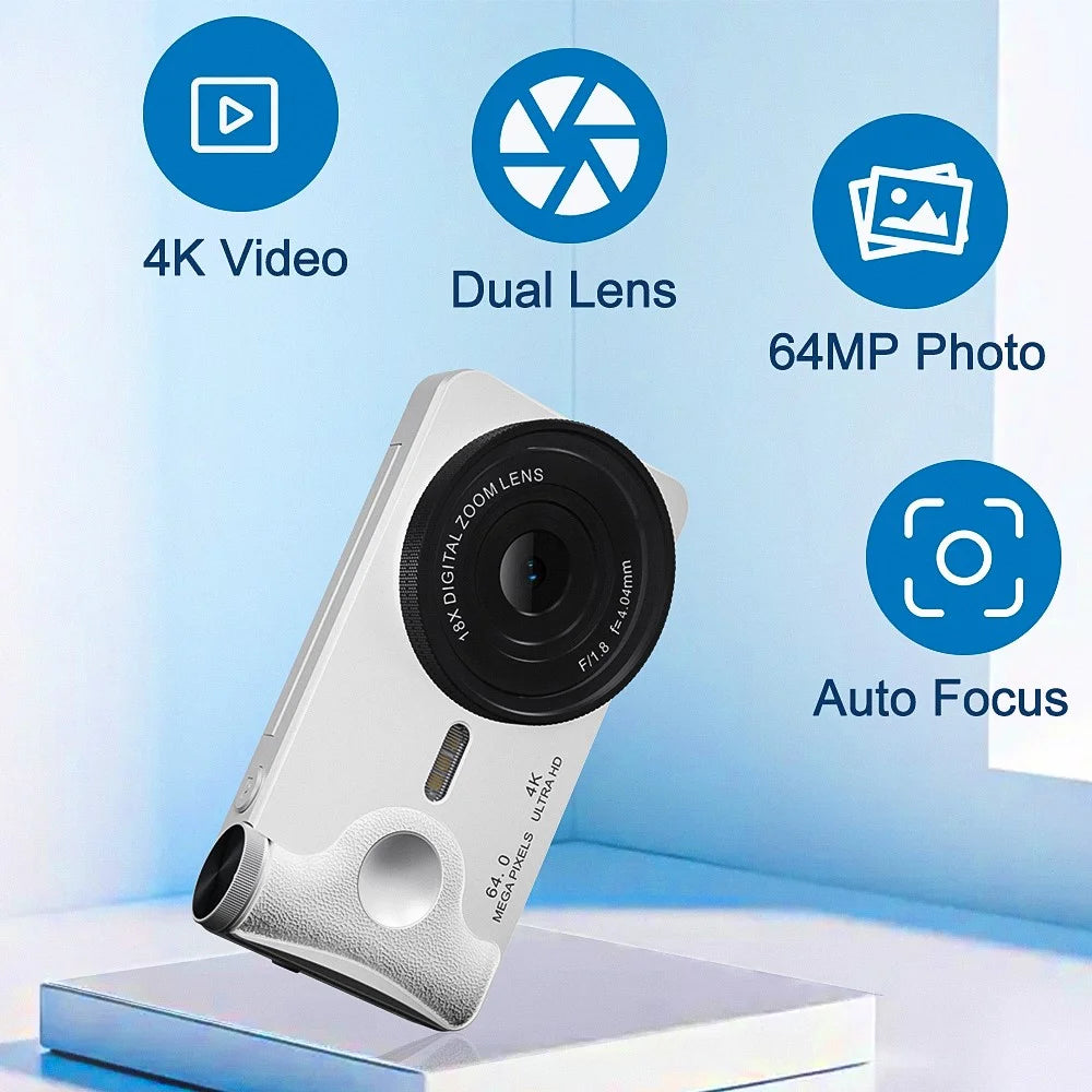 A66 3.0 inch 180° Flip Screen CCD Camera 20MP 18X Digital Zoom Student Mirrorless Camera with 4K Video Recording, without External Lens - White - 4