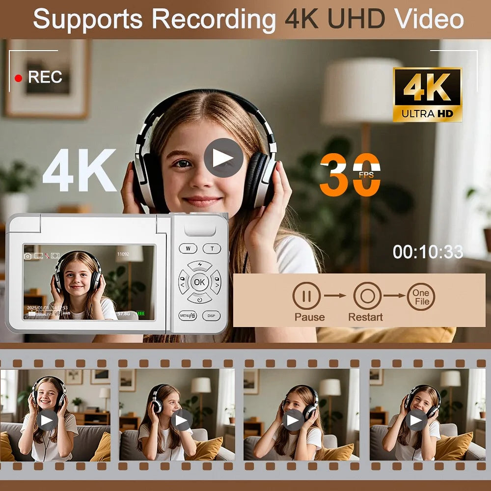 A66 3.0 inch 180° Flip Screen CCD Camera 20MP 18X Digital Zoom Student Mirrorless Camera with 4K Video Recording, without External Lens - White - 7