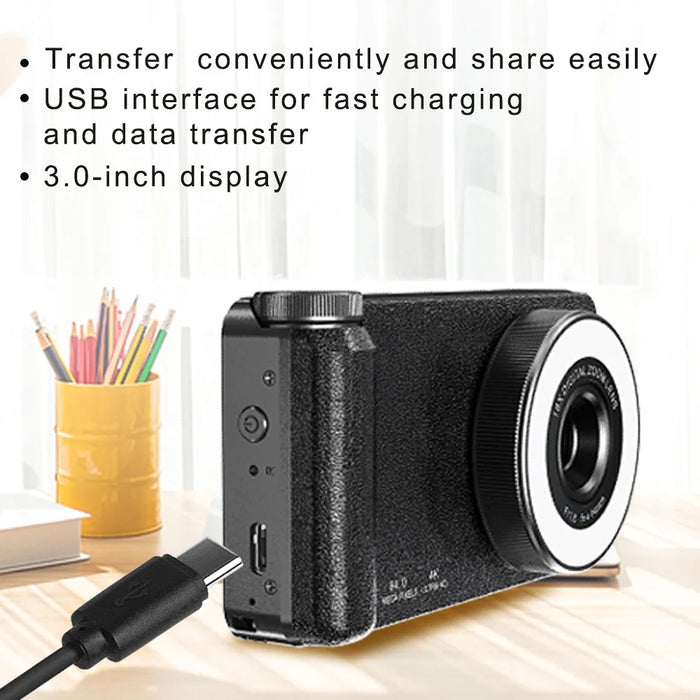 A67B 20MP True Pixels CCD Digital Camera 3.0 inch IPS Flip Screen Camera with 4K Video and 18X Digital Zoom - Black - 6