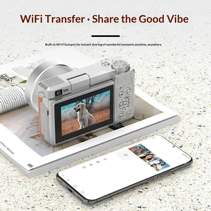 X7 3.0 Inch Flip Screen WiFi Digital Camera 5K HD Dual Lens 18X Digital Zoom Video Recording Cam - Silver - 4