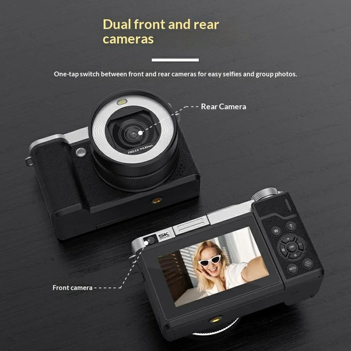 X7 3.0 Inch Flip Screen WiFi Digital Camera 5K HD Dual Lens 18X Digital Zoom Video Recording Cam - Silver - 7