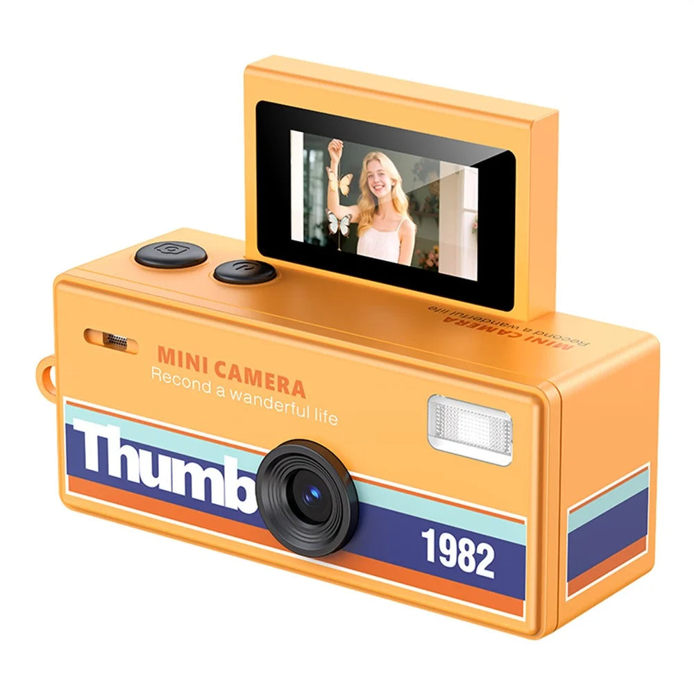 LK-030 Thumb Camera with Keychain 0.96 Inch Flip Screen Retro CCD Digital Camera 720P Mini Camcorder - Orange - 1