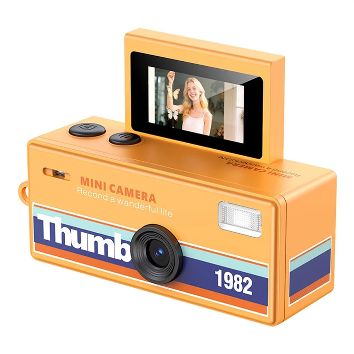 LK-030 Thumb Camera with Keychain 0.96 Inch Flip Screen Retro CCD Digital Camera 720P Mini Camcorder - Orange - 1