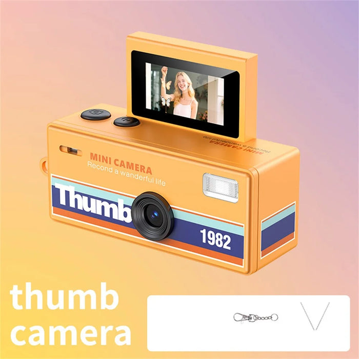 LK-030 Thumb Camera with Keychain 0.96 Inch Flip Screen Retro CCD Digital Camera 720P Mini Camcorder - Orange - 3