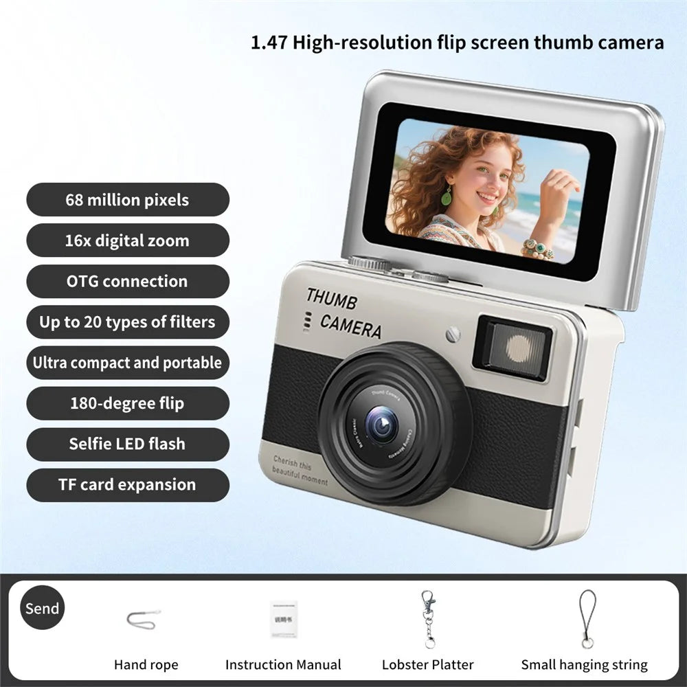Y11 1.47 Inch Flip Screen Mini Thumb Camera HD Photography Video Recording CCD Digital Camera with LED Light - Black - 2