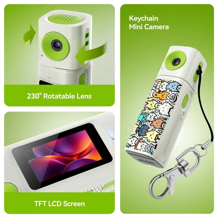 G10 Mini Camera 0.96 Inch TFT LCD Screen 2K HD Video Recorder with 230 Degree Rotatable Lens Portable Keychain Camera - White - 4