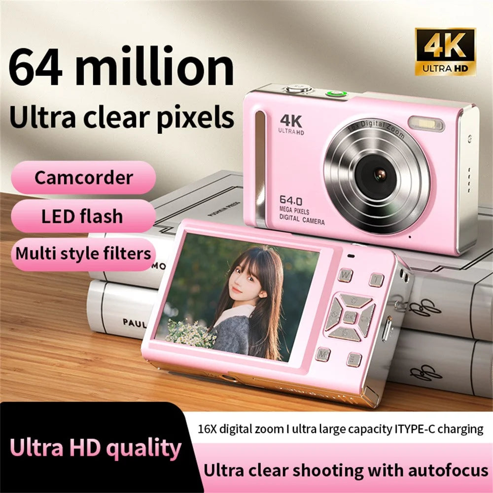 M20 2.8 Inch IPS Screen 64MP Digital Camera 4K Video Recorder 16X Zoom CCD Card Camera for Vlog Photography - Pink - 4