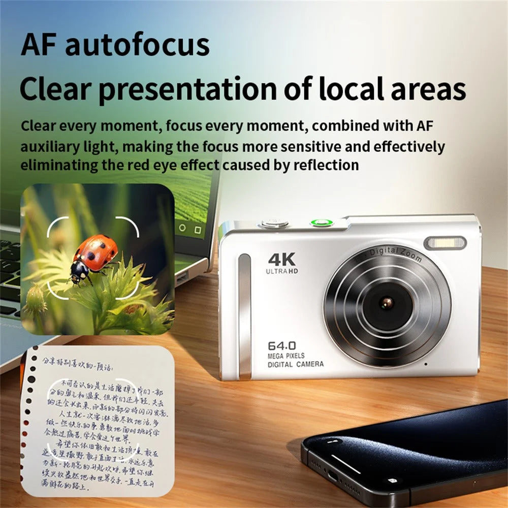 M20 2.8 Inch IPS Screen 64MP Digital Camera 4K Video Recorder 16X Zoom CCD Card Camera for Vlog Photography - Pink - 7