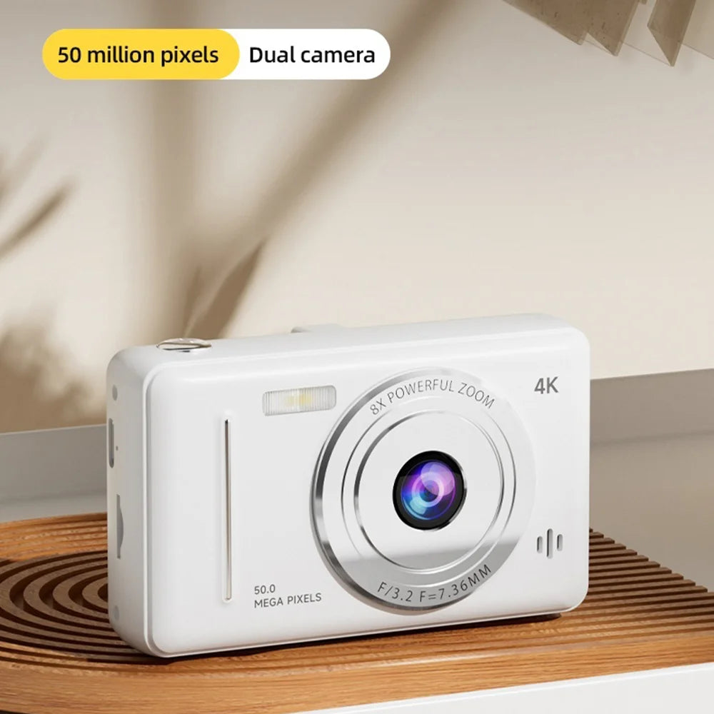 A1 50MP 8X Zoom Dual Lens Digital Camera 2.4 Inch IPS Screen 4K Video Recording Portable Retro CCD - White - 4