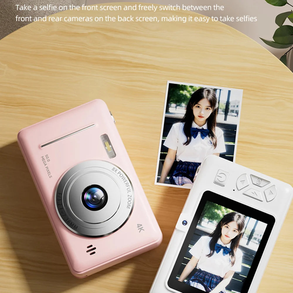 A1 50MP 8X Zoom Dual Lens Digital Camera 2.4 Inch IPS Screen 4K Video Recording Portable Retro CCD - White - 5