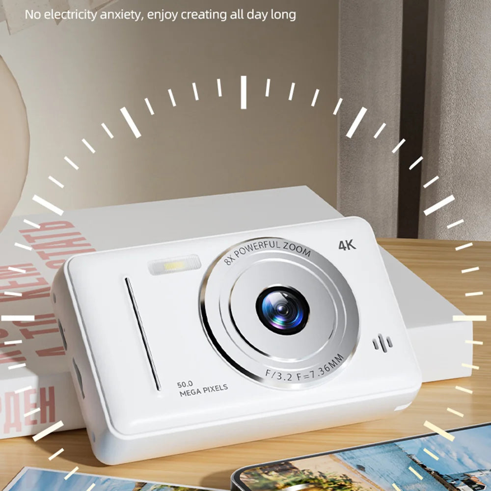 A1 50MP 8X Zoom Dual Lens Digital Camera 2.4 Inch IPS Screen 4K Video Recording Portable Retro CCD - White - 6