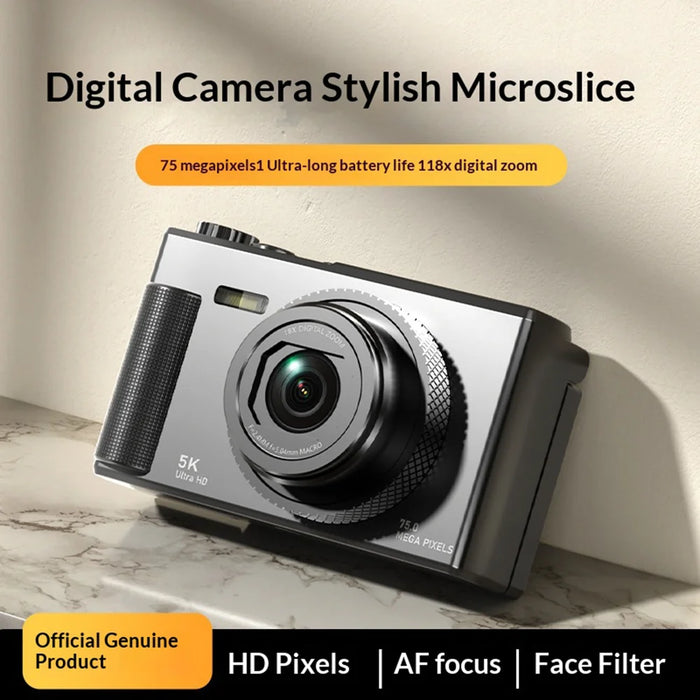 X9 Digital Camera 5K Video Recorder 18X Zoom Auto Focus 180 Degree Flip Screen Vlog Camera - White - 5