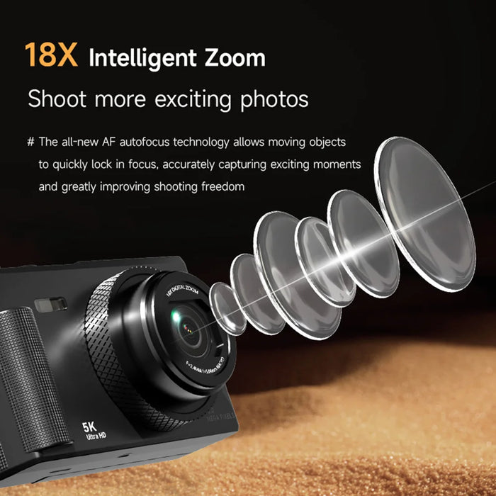 X9 Digital Camera 5K Video Recorder 18X Zoom Auto Focus 180 Degree Flip Screen Vlog Camera - White - 6