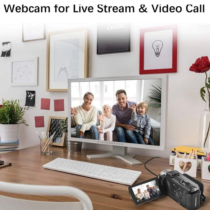 HDV-604S Digital Video Camera with 2 Batteries 3.0 Inch 270 Degree Rotating Screen 16X Zoom 1080P Camcorder - Black - 2