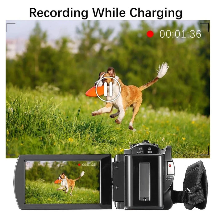 HDV-604S Digital Video Camera with 2 Batteries 3.0 Inch 270 Degree Rotating Screen 16X Zoom 1080P Camcorder - Black - 3