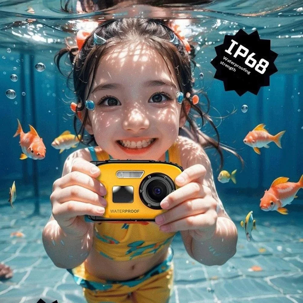 W01 2.4 Inch IPS Screen Digital Camera for Swimming  /  Snorkeling IP68 Waterproof 1080P HD Camera with Selfie Mirror - Yellow - 2