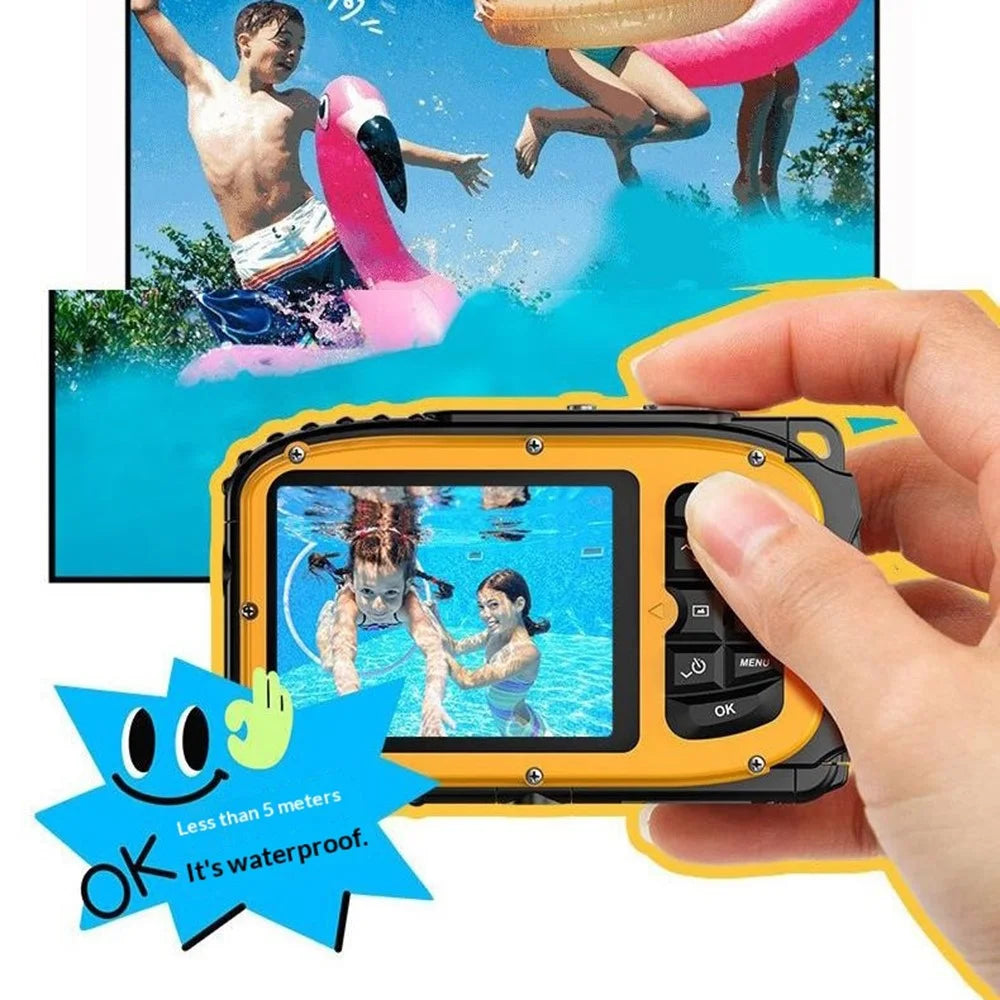 W01 2.4 Inch IPS Screen Digital Camera for Swimming  /  Snorkeling IP68 Waterproof 1080P HD Camera with Selfie Mirror - Yellow - 3