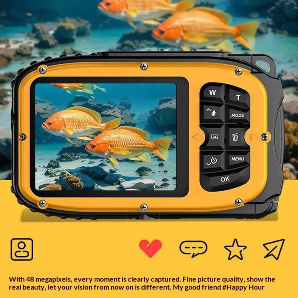 W01 2.4 Inch IPS Screen Digital Camera for Swimming  /  Snorkeling IP68 Waterproof 1080P HD Camera with Selfie Mirror - Yellow - 4
