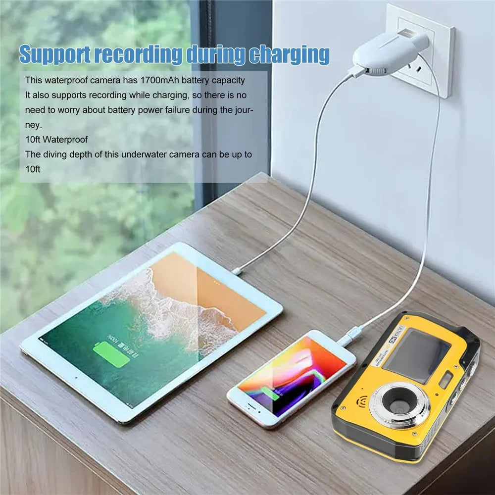 WP09S 4K Ultra HD Waterproof Digital Camera 3.0 Inch Rear + 2.0 Inch Front Dual Screen 10ft Underwater Camera - Yellow - 2