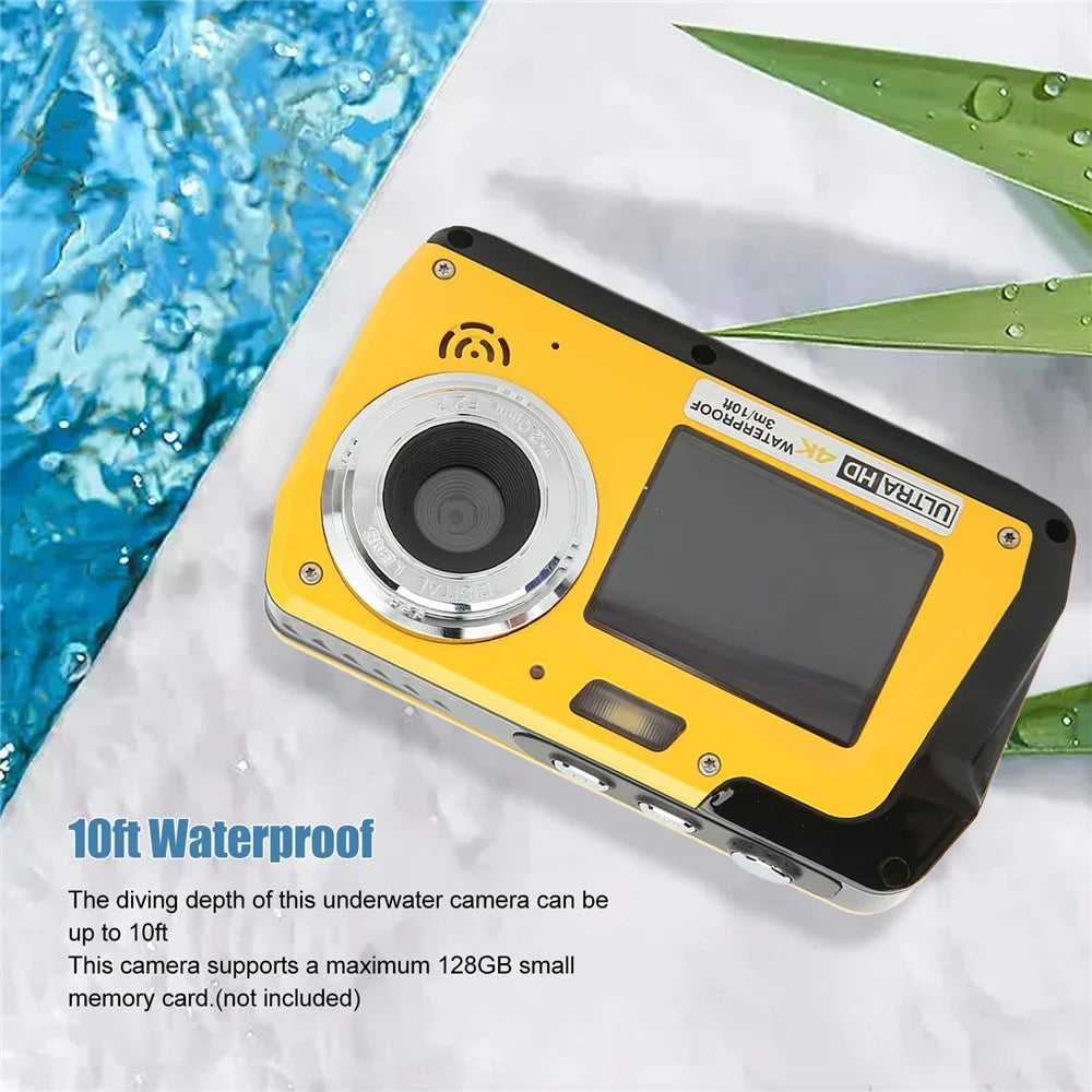 WP09S 4K Ultra HD Waterproof Digital Camera 3.0 Inch Rear + 2.0 Inch Front Dual Screen 10ft Underwater Camera - Yellow - 3