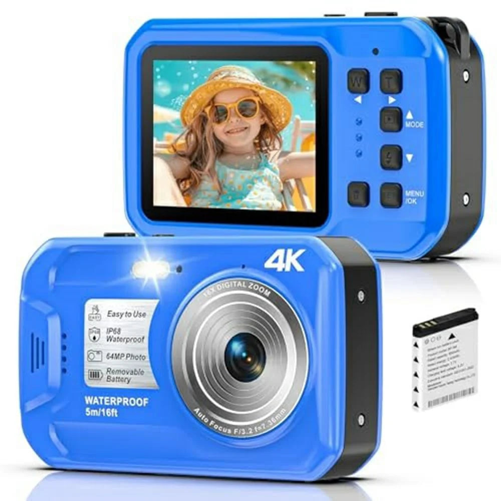 WP12 2.4 Inch IPS Screen 4K HD Waterproof Digital Camera 5m Underwater Camera for Swimming Diving - Blue - 1