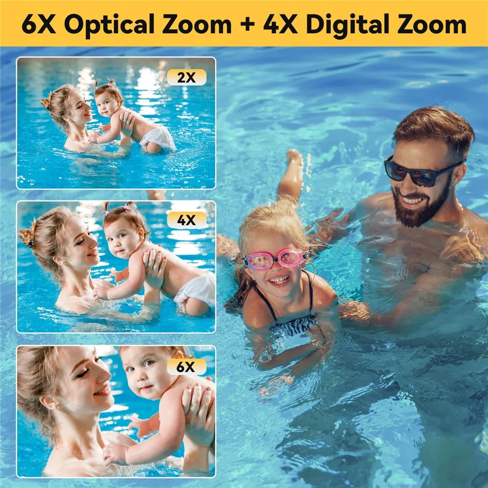 WP10 2.8inch 4K Digital Camera 48MP 6X Optical Zoom 10m Waterproof Camera for Underwater Diving - Yellow - 3