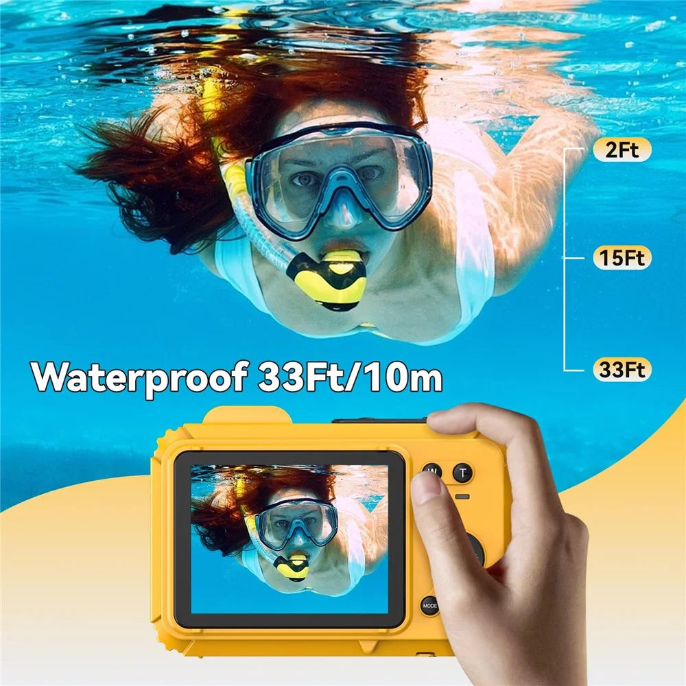 WP10 2.8inch 4K Digital Camera 48MP 6X Optical Zoom 10m Waterproof Camera for Underwater Diving - Yellow - 4