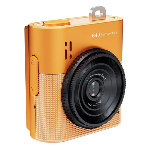 S5 Mini Camera 64MP 16x Digital Zoom 1.4" IPS Screen Type-C Portable Thumb Camera for Photography Video Recording - Orange - 1