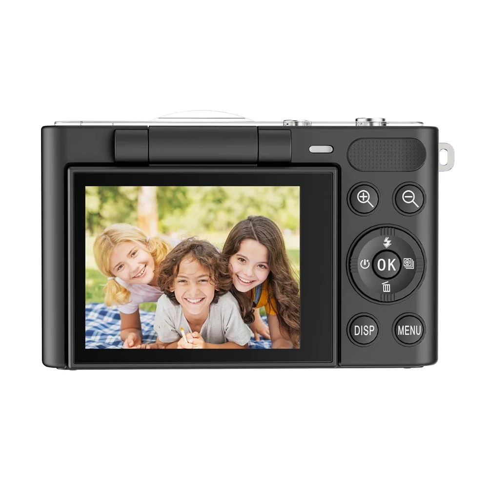 H20 Portable Digital Camera 64MP 4K UHD 16X Zoom 2.4inch Flip Screen Auto Focus Mini Camera for Students Photography (No Memory Card) - Black - 2
