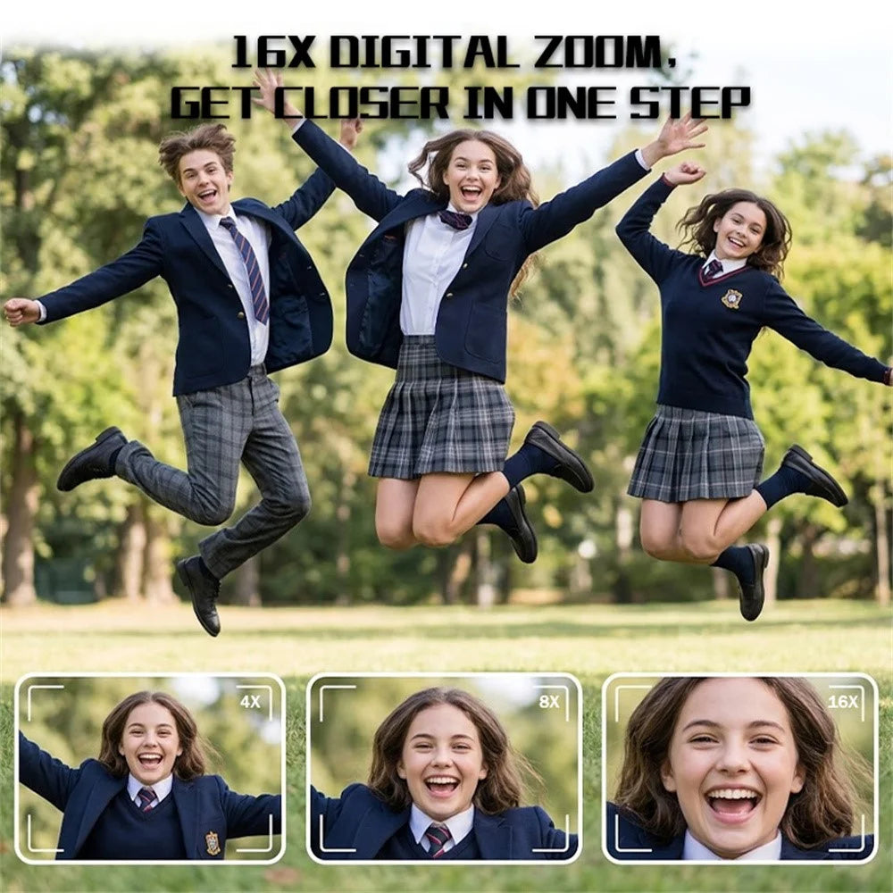 H20 Portable Digital Camera 64MP 4K UHD 16X Zoom 2.4inch Flip Screen Auto Focus Mini Camera for Students Photography (No Memory Card) - Black - 6