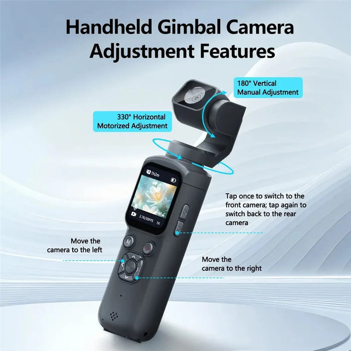 HJD-05 4K Vlog Camera with 3-Axis Gimbal Stabilizer AI Face Tracking Dual Lens 1.72 Inch Touch Screen WiFi Action Camera - Black - 2