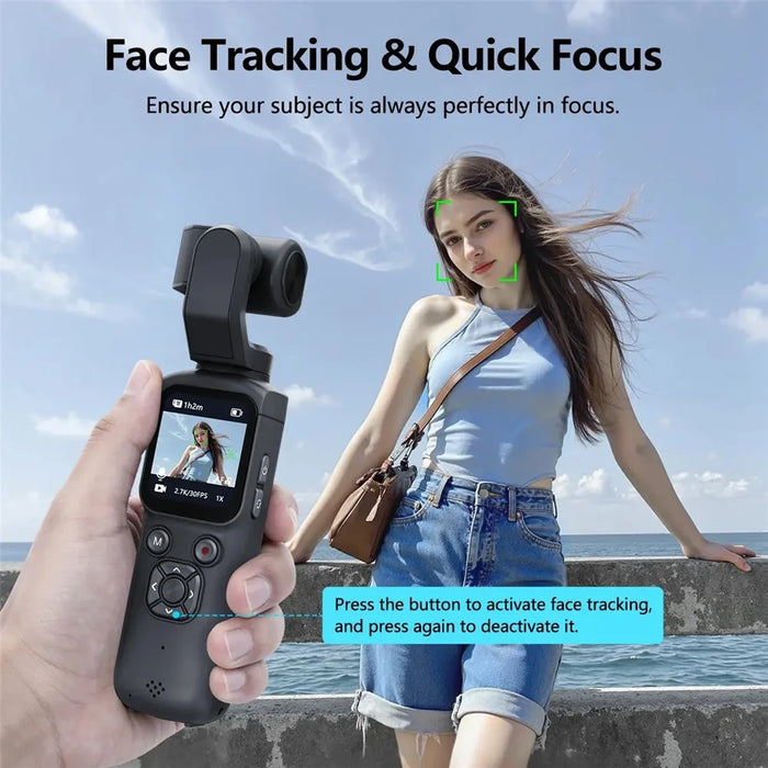 HJD-05 4K Vlog Camera with 3-Axis Gimbal Stabilizer AI Face Tracking Dual Lens 1.72 Inch Touch Screen WiFi Action Camera - Black - 3