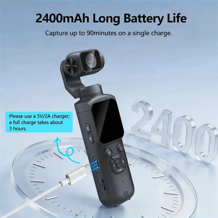 HJD-05 4K Vlog Camera with 3-Axis Gimbal Stabilizer AI Face Tracking Dual Lens 1.72 Inch Touch Screen WiFi Action Camera - Black - 4