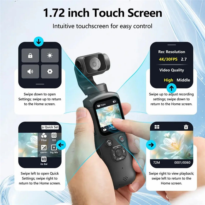 HJD-05 4K Vlog Camera with 3-Axis Gimbal Stabilizer AI Face Tracking Dual Lens 1.72 Inch Touch Screen WiFi Action Camera - Black - 7
