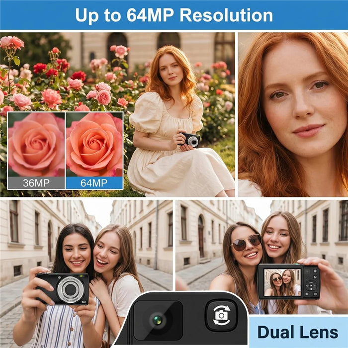 DC408X 5K Digital Camera 5X Optical Zoom Dual Lens 2.8 Inch Flip Touch Screen Autofocus Camera with LED Flash - Black - 3