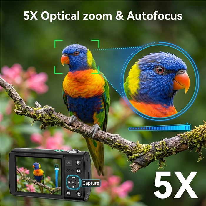 DC408X 5K Digital Camera 5X Optical Zoom Dual Lens 2.8 Inch Flip Touch Screen Autofocus Camera with LED Flash - Black - 4