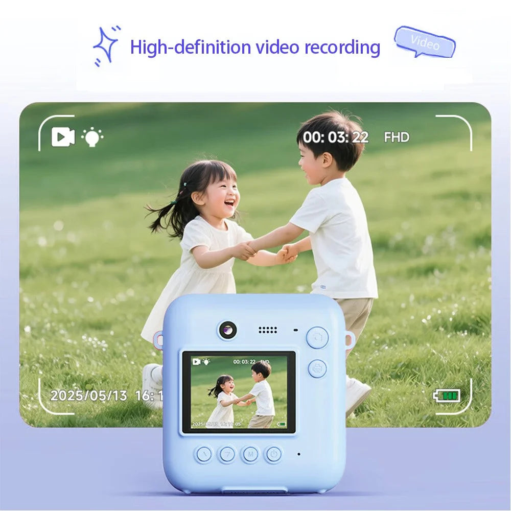 DC506 Kids Mini Instant Camera Dual Lens Front Rear 48MP Digital Instant Camera for Children Photography - Blue - 5