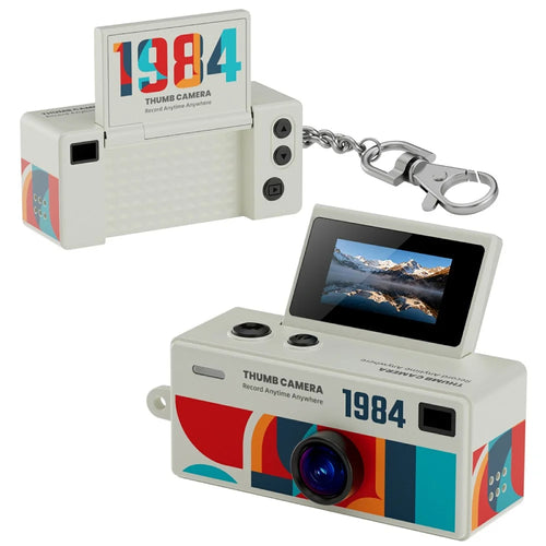 G62 0.96 Inch Mini Camera 1080P HD Recording Rotating Screen Keychain Thumb Camera with Built-in Flashlight for Vlog Travel - White - 1