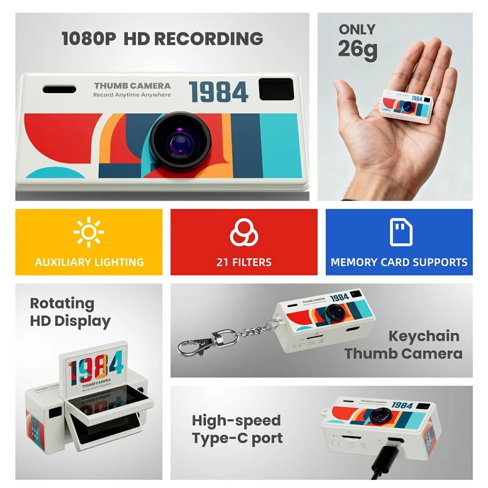 G62 0.96 Inch Mini Camera 1080P HD Recording Rotating Screen Keychain Thumb Camera with Built-in Flashlight for Vlog Travel - White - 2