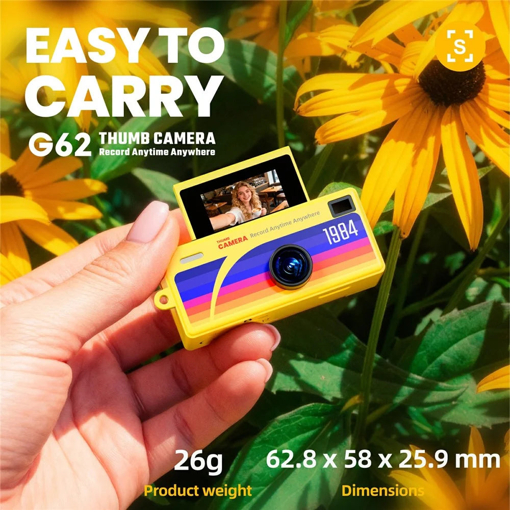G62 0.96 Inch Mini Camera 1080P HD Recording Rotating Screen Keychain Thumb Camera with Built-in Flashlight for Vlog Travel - White - 4