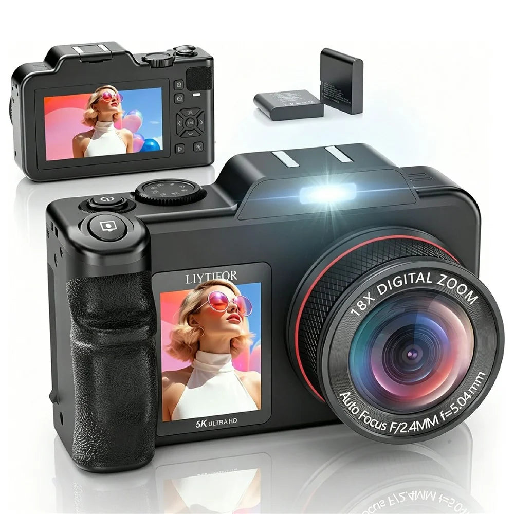 V03 3.5+2.0 Inch Dual Screen Digital Camera Dual Battery System 5K Video 80MP 18X Digital Zoom AF Autofocus Camera for Vlog Travel - 1