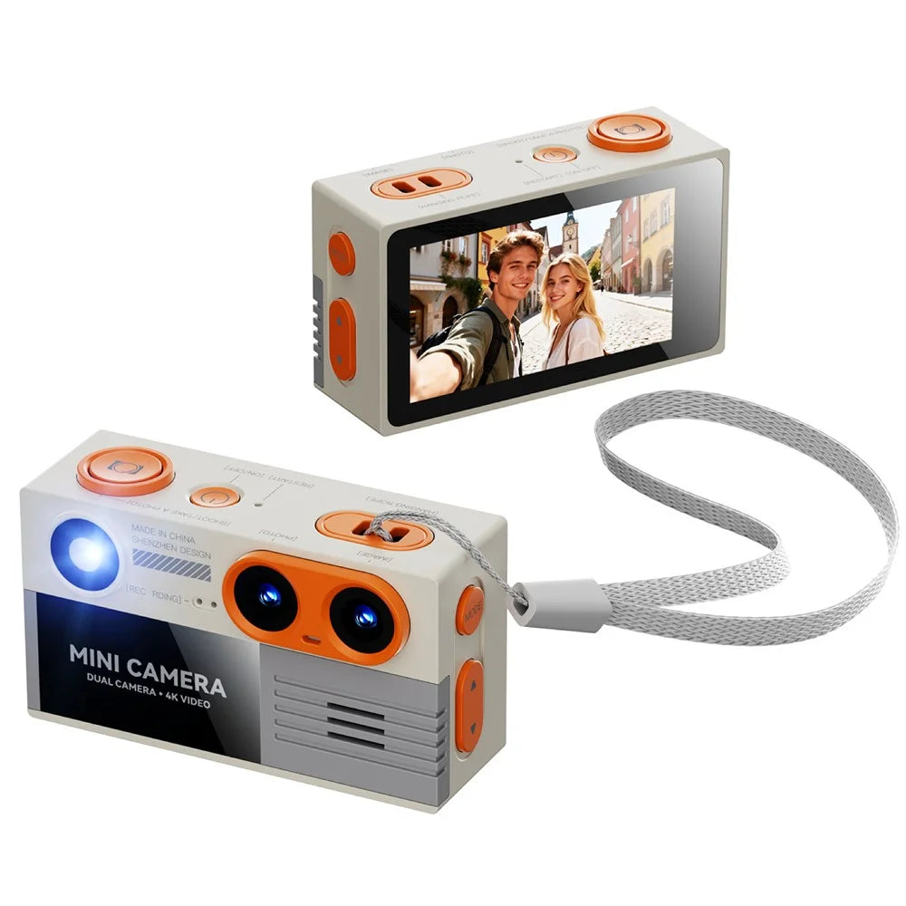 G9 Mini Thumb Camera Portable Dual Lens 4K HD Camera Student Digital Camera with 21 Shooting Filters - Orange - 1