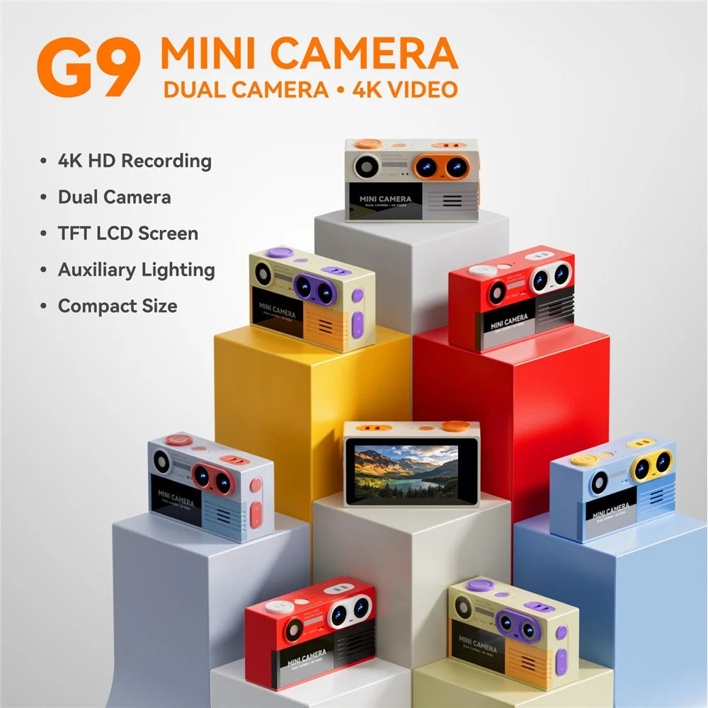 G9 Mini Thumb Camera Portable Dual Lens 4K HD Camera Student Digital Camera with 21 Shooting Filters - Orange - 3