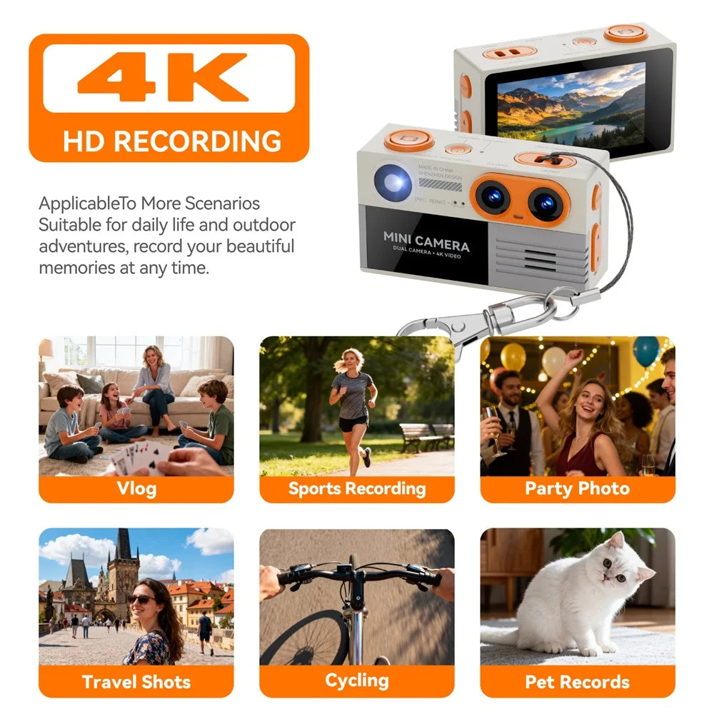 G9 Mini Thumb Camera Portable Dual Lens 4K HD Camera Student Digital Camera with 21 Shooting Filters - Orange - 6