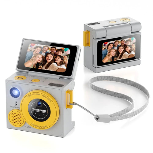 G13 Mini Thumb Camera Single Len 1080P HD Flip Screen Portable Digital Camera with 21 Shooting Filters for Vlog Sports - Yellow - 1