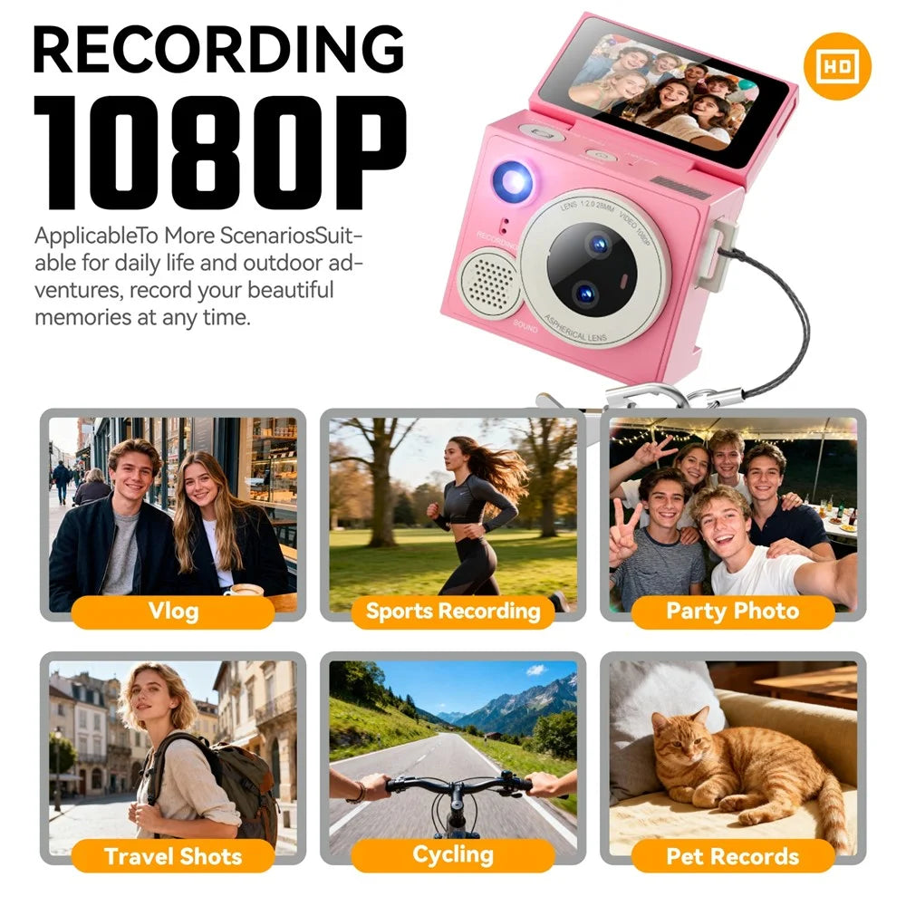 G13 Pro Mini Thumb Camera Dual Lens 1080P HD Flip Screen Portable Digital Camera with 21 Shooting Filters - Pink - 2
